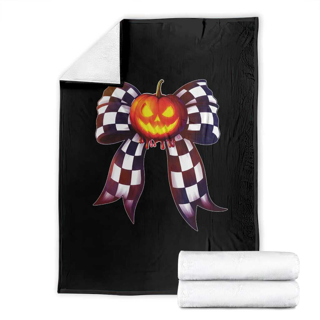 Race Car Halloween Throw Blanket Pumpkin Checkered Coquette Bow TS14 Black Print Your Wear