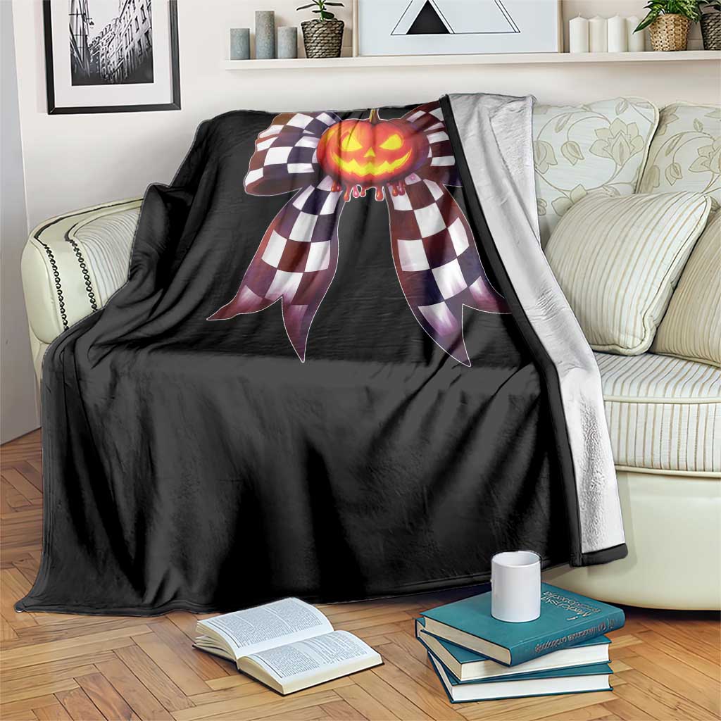 Race Car Halloween Throw Blanket Pumpkin Checkered Coquette Bow TS14 Print Your Wear