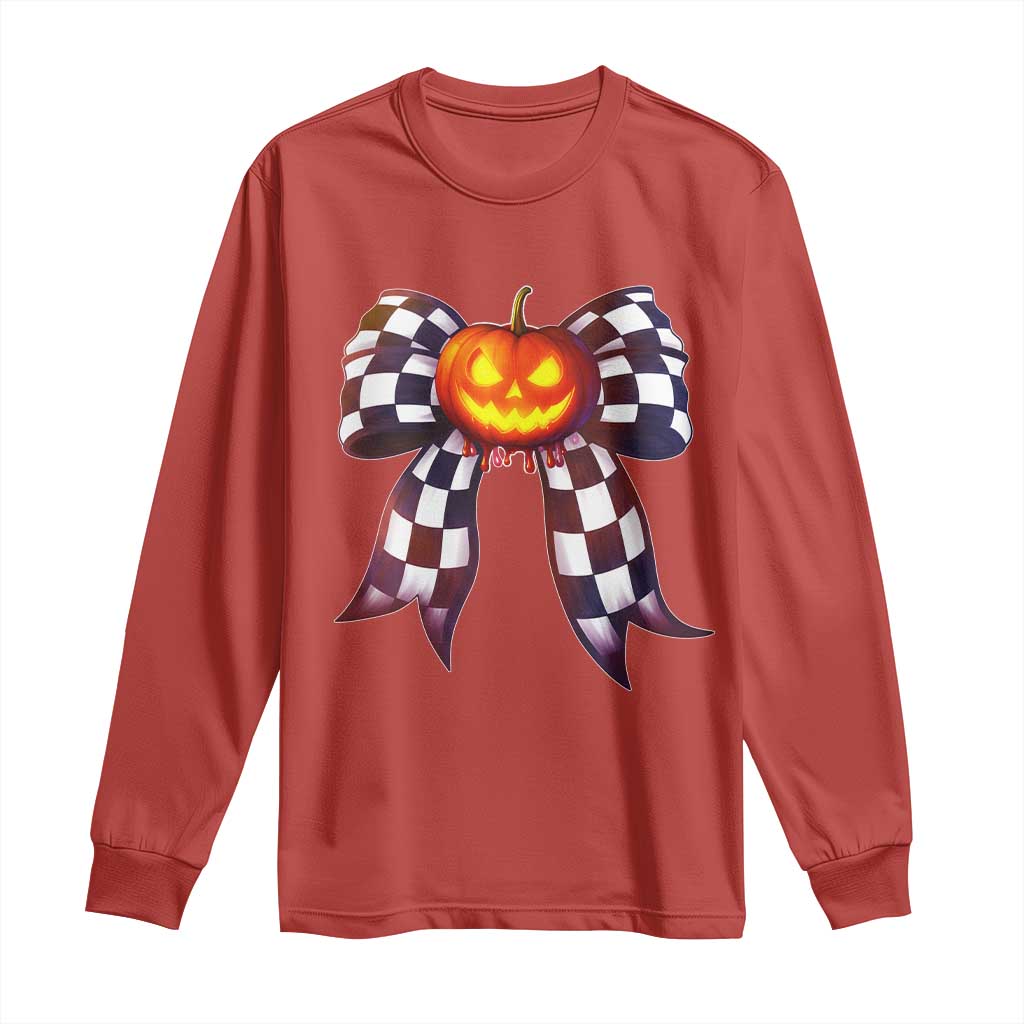 Race Car Halloween Long Sleeve Shirt Pumpkin Checkered Coquette Bow TS14 Red Print Your Wear