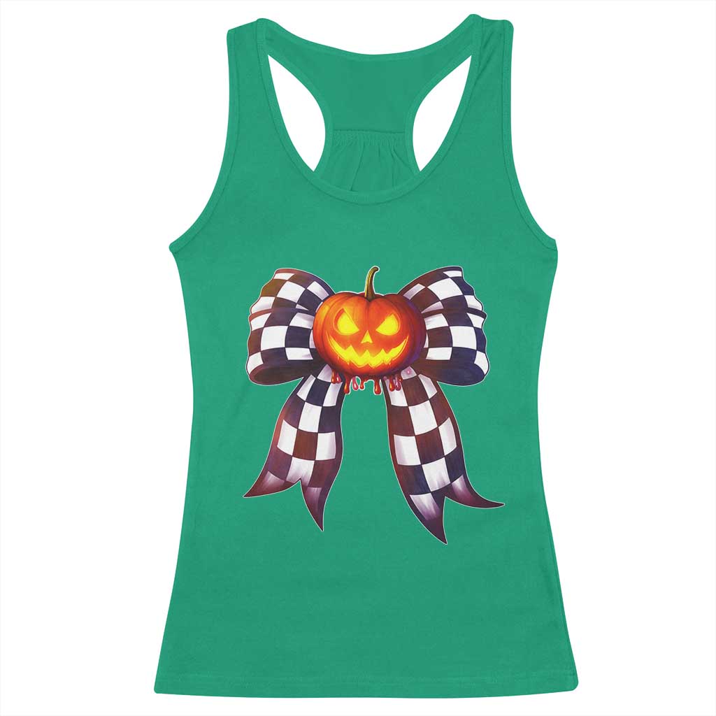 Race Car Halloween Racerback Tank Top Pumpkin Checkered Coquette Bow TS14 Irish Green Print Your Wear