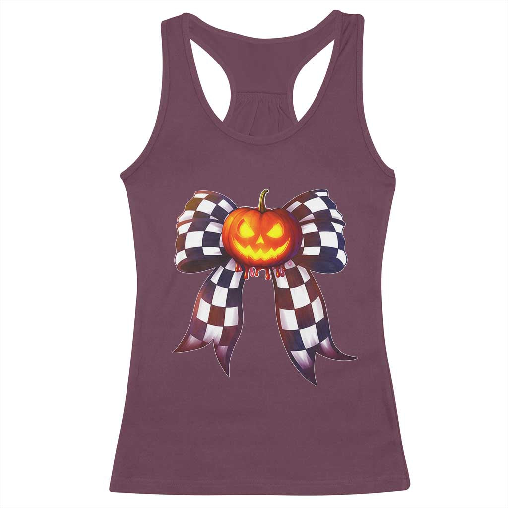 Race Car Halloween Racerback Tank Top Pumpkin Checkered Coquette Bow TS14 Maroon Print Your Wear