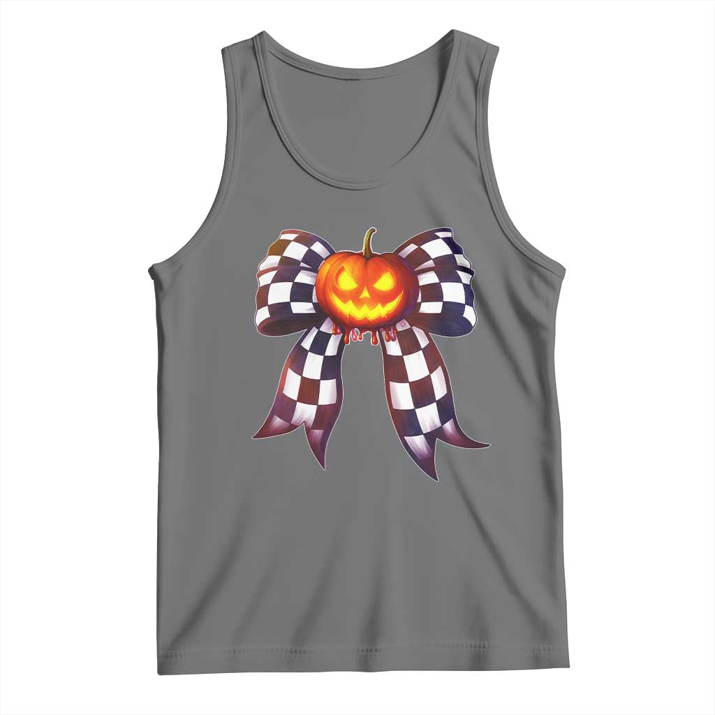 Race Car Halloween Tank Top Pumpkin Checkered Coquette Bow TS14 Black Heather Print Your Wear