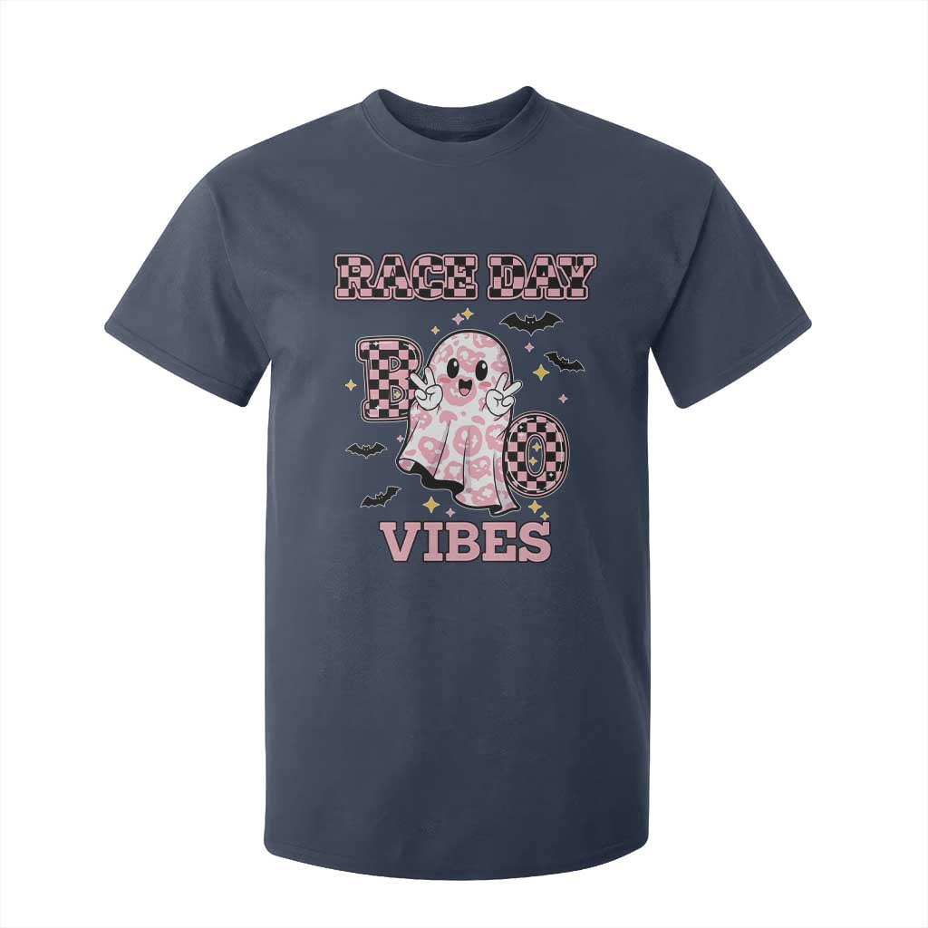 Race Car Halloween T Shirt For Kid Boo Checkered Coquette Bow TS14 Navy Print Your Wear