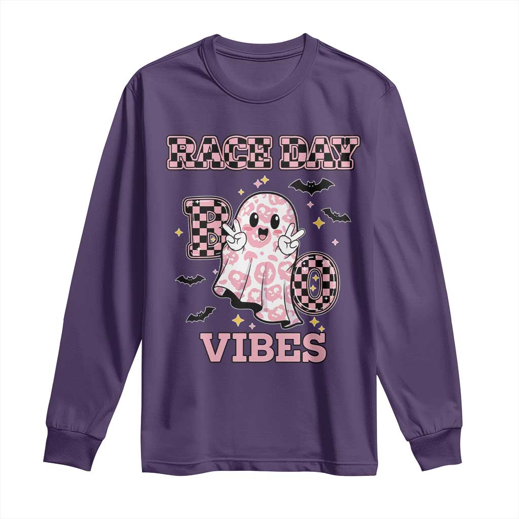 Race Car Halloween Long Sleeve Shirt Boo Checkered Coquette Bow TS14 Purple Print Your Wear