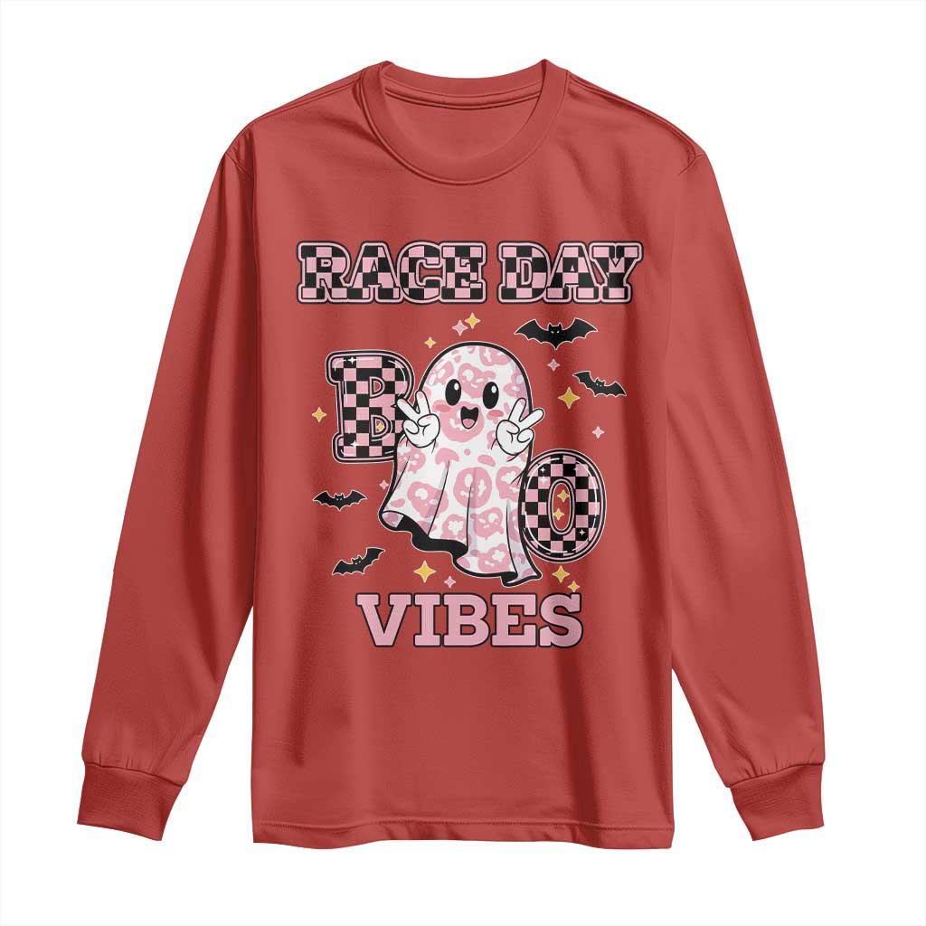 Race Car Halloween Long Sleeve Shirt Boo Checkered Coquette Bow TS14 Red Print Your Wear