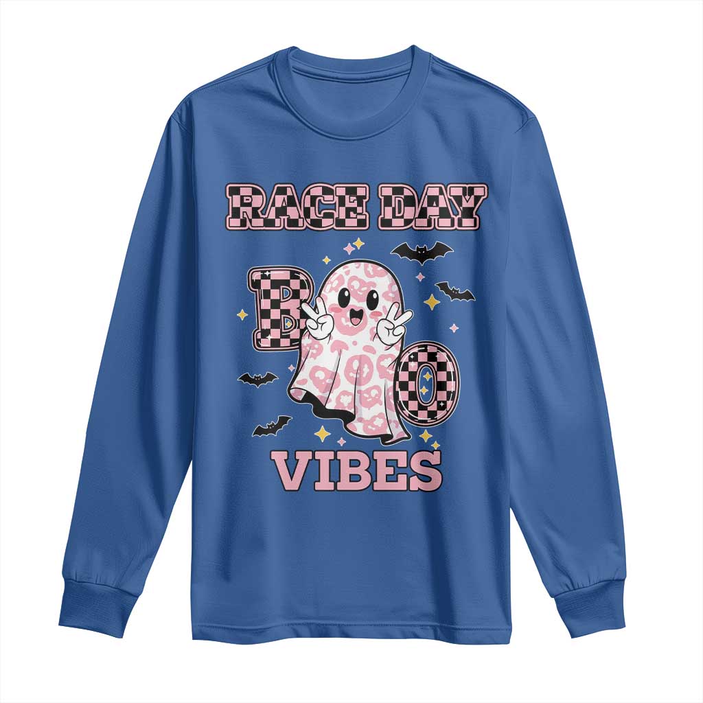 Race Car Halloween Long Sleeve Shirt Boo Checkered Coquette Bow TS14 Royal Blue Print Your Wear