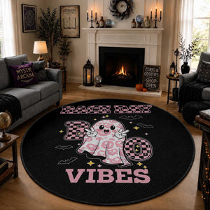 Race Car Halloween Round Rug Boo Checkered Coquette Bow