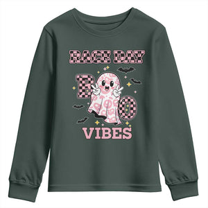 Race Car Halloween Youth Sweatshirt Boo Checkered Coquette Bow TS14 Dark Forest Green Print Your Wear