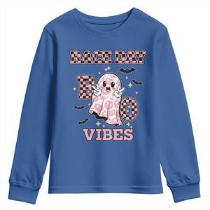 Race Car Halloween Youth Sweatshirt Boo Checkered Coquette Bow TS14 Royal Blue Print Your Wear