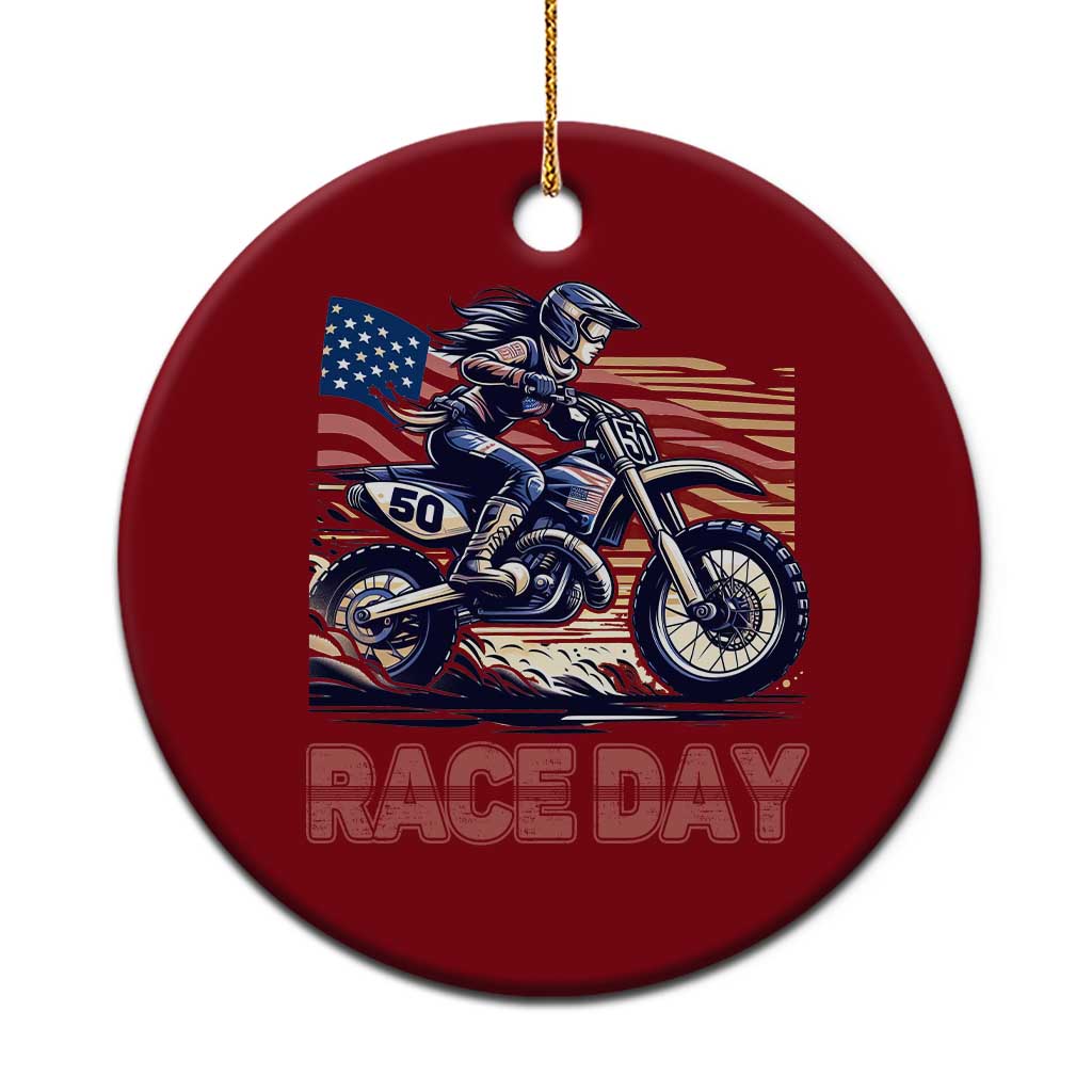 Dirt Bike Girl Ceramic Ornament Patriotic Motocross American Flag Racing TS14 1pc Red Print Your Wear