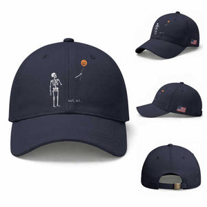 Well Shit Skeleton Holding Balloon Pumpkin Gothic Halloween Baseball Cap Funny Saying Quote