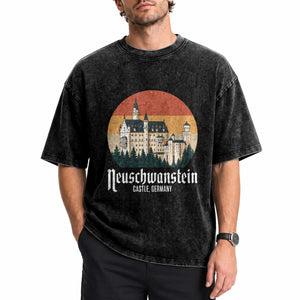 Neuschwanstein Castle Bavaria Germany Souvenir Memorabilia Washed Cotton T-Shirt