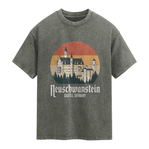 Neuschwanstein Castle Bavaria Germany Souvenir Memorabilia Washed Cotton T-Shirt