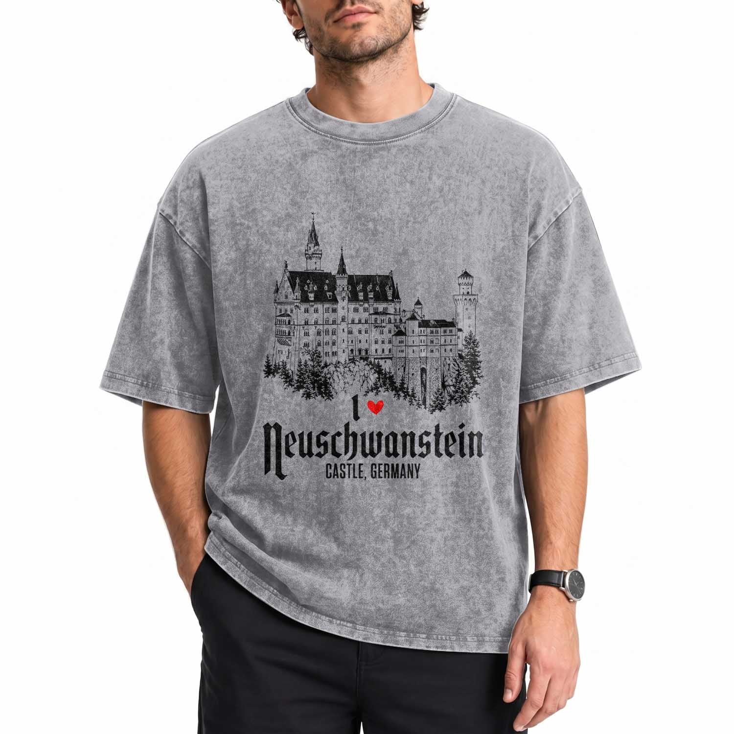 Neuschwanstein Castle Lover Washed Cotton T-Shirt Vintage Bavaria I Love Germany