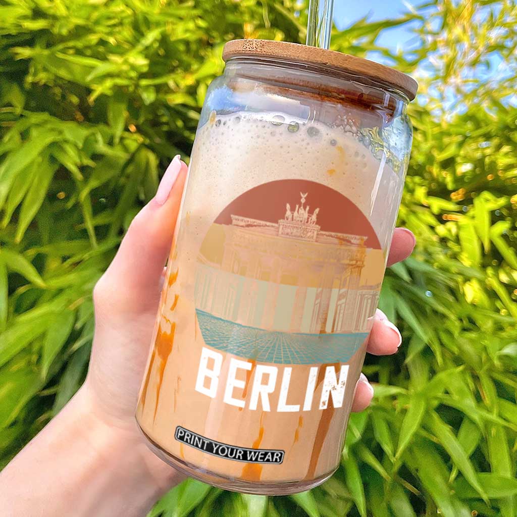 Berlin Germany Vintage Travel Brandenburg Gate European Vacation Souvenir Glass Can