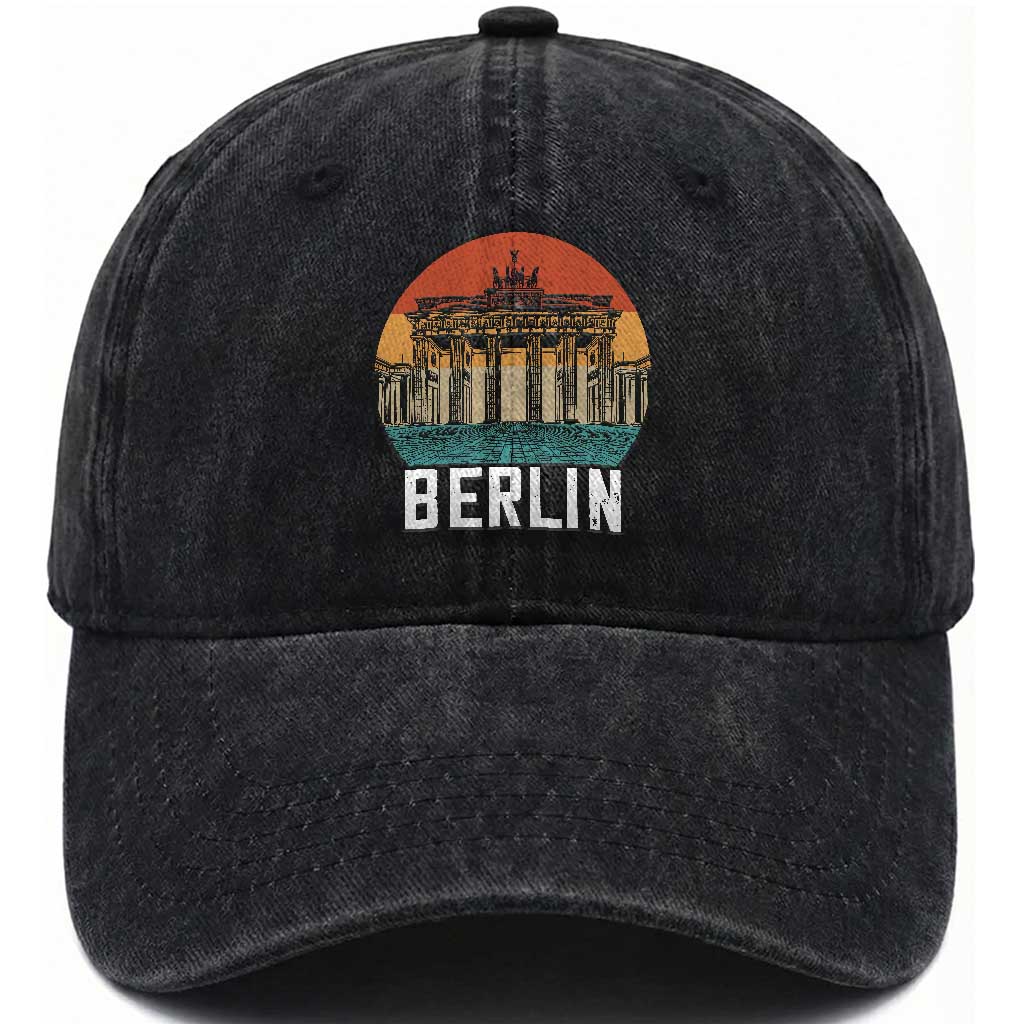 Berlin Germany Vintage Travel Brandenburg Gate European Vacation Souvenir Washed Cotton Baseball Cap