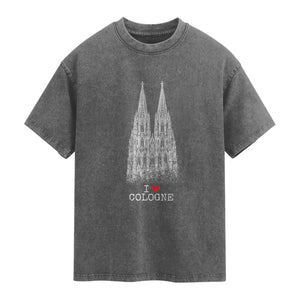 Cologne Cathedral Lover Vintage Köln German Skyline Washed Cotton T-Shirt
