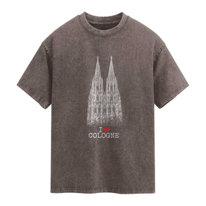 Cologne Cathedral Lover Vintage Köln German Skyline Washed Cotton T-Shirt