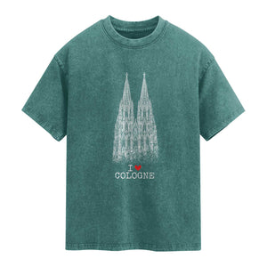 Cologne Cathedral Lover Vintage Köln German Skyline Washed Cotton T-Shirt