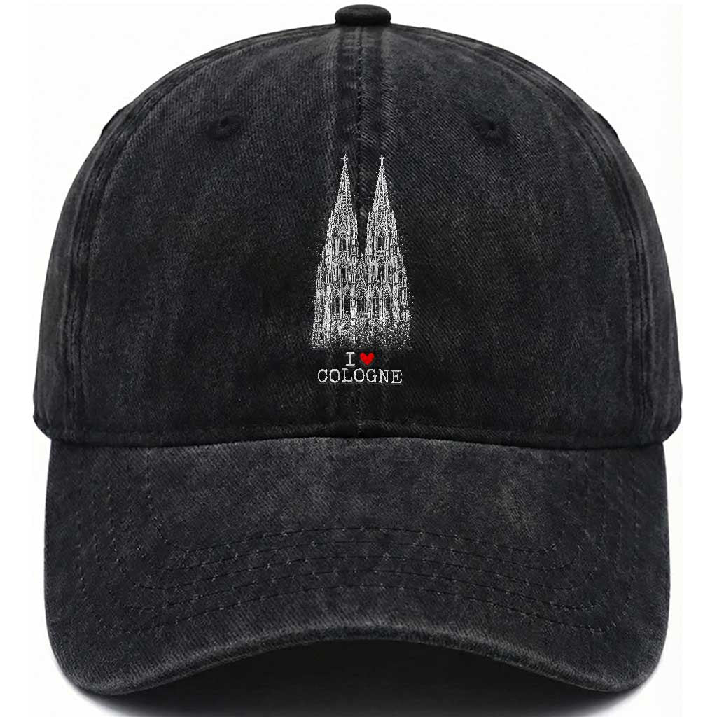 Cologne Cathedral Lover Vintage Köln German Skyline Washed Cotton Baseball Cap