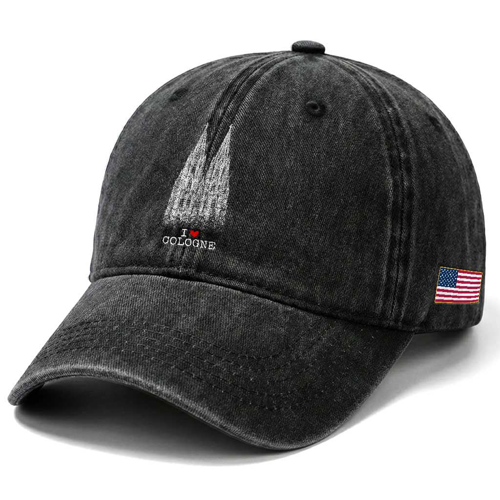 Cologne Cathedral Lover Vintage Köln German Skyline Washed Cotton Baseball Cap