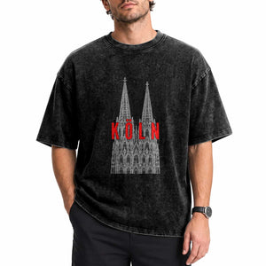 Cologne Cathedral Silhouette Köln German Graphic Washed Cotton T-Shirt