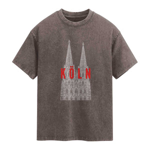 Cologne Cathedral Silhouette Köln German Graphic Washed Cotton T-Shirt