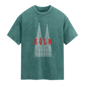 Cologne Cathedral Silhouette Köln German Graphic Washed Cotton T-Shirt