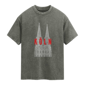 Cologne Cathedral Silhouette Köln German Graphic Washed Cotton T-Shirt