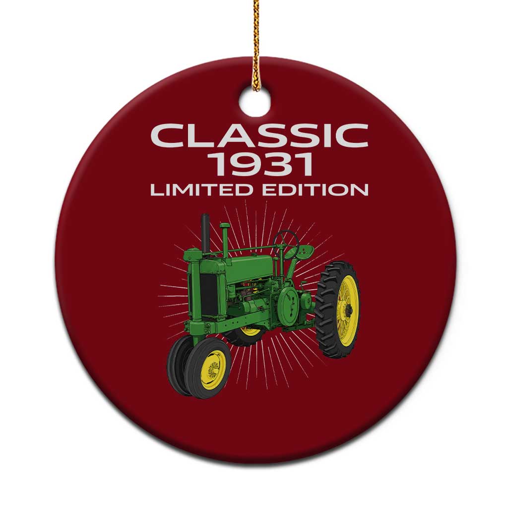 95th Birthday 1931 Limited Edition Classic Farm Tractor Ceramic Ornament