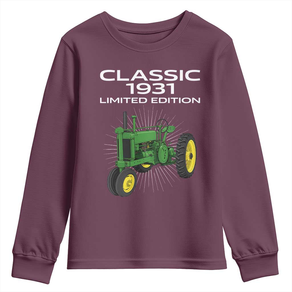 95th Birthday 1931 Limited Edition Classic Farm Tractor Youth Sweatshirt