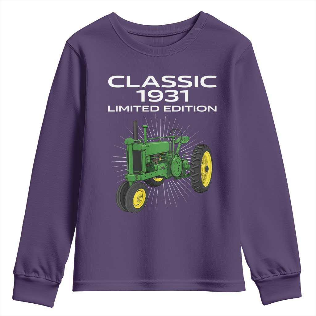 95th Birthday 1931 Limited Edition Classic Farm Tractor Youth Sweatshirt