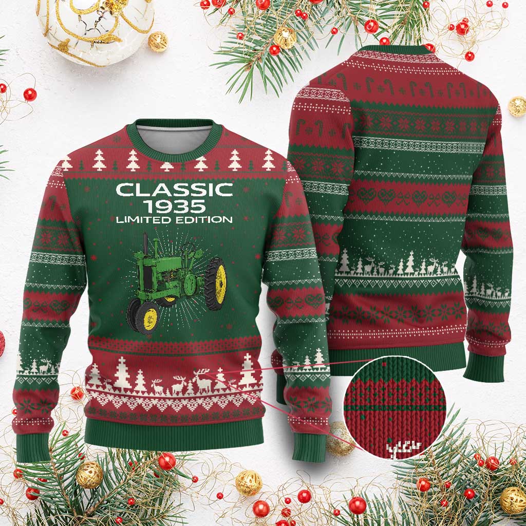 91st Birthday 1935 Limited Edition Classic Farm Tractor Ugly Christmas Sweater