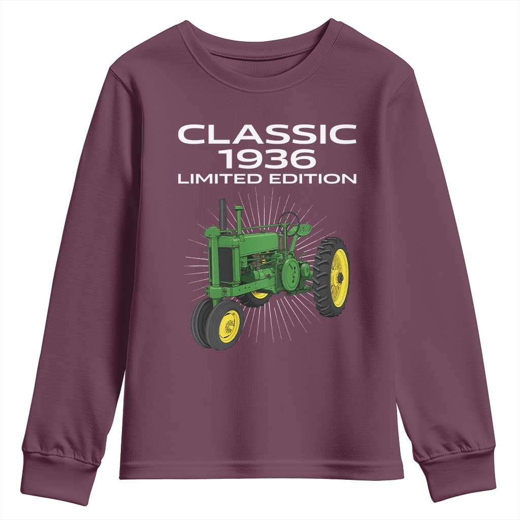 90th Birthday 1936 Limited Edition Classic Farm Tractor Youth Sweatshirt
