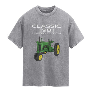 45th Birthday 1981 Limited Edition Classic Farm Tractor Washed Cotton T-Shirt