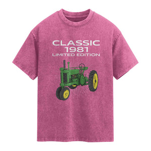 45th Birthday 1981 Limited Edition Classic Farm Tractor Washed Cotton T-Shirt