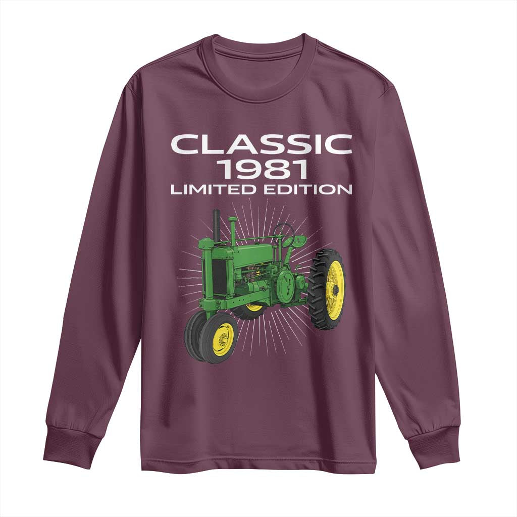 45th Birthday 1981 Limited Edition Classic Farm Tractor Long Sleeve Shirt