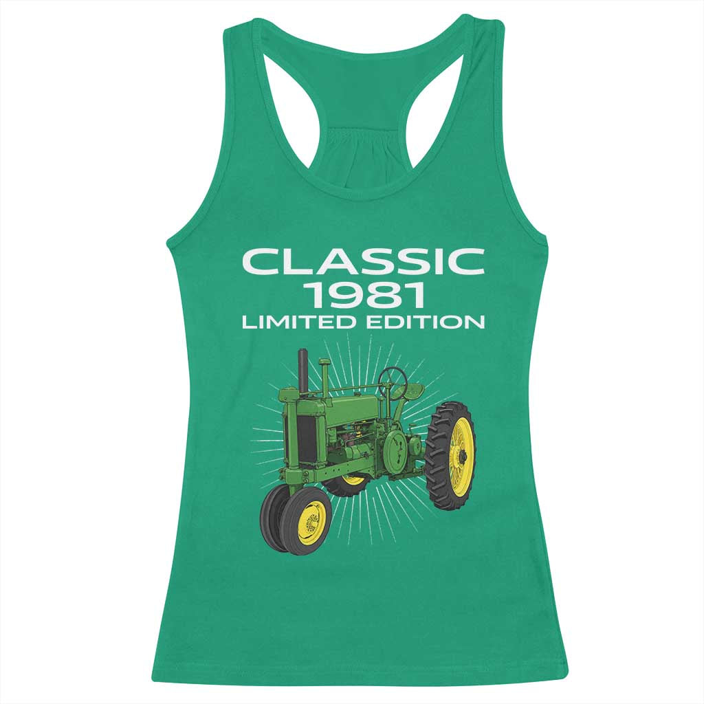 45th Birthday 1981 Limited Edition Classic Farm Tractor Racerback Tank Top