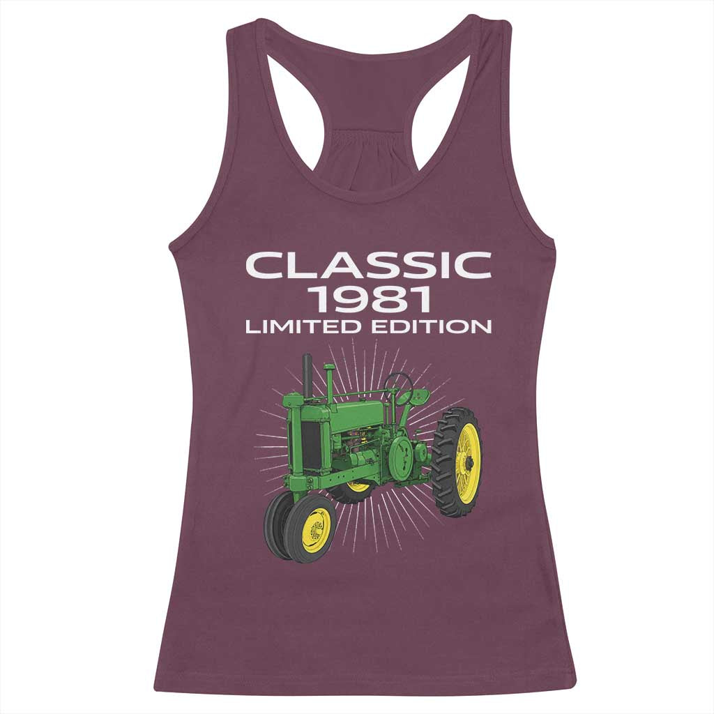 45th Birthday 1981 Limited Edition Classic Farm Tractor Racerback Tank Top