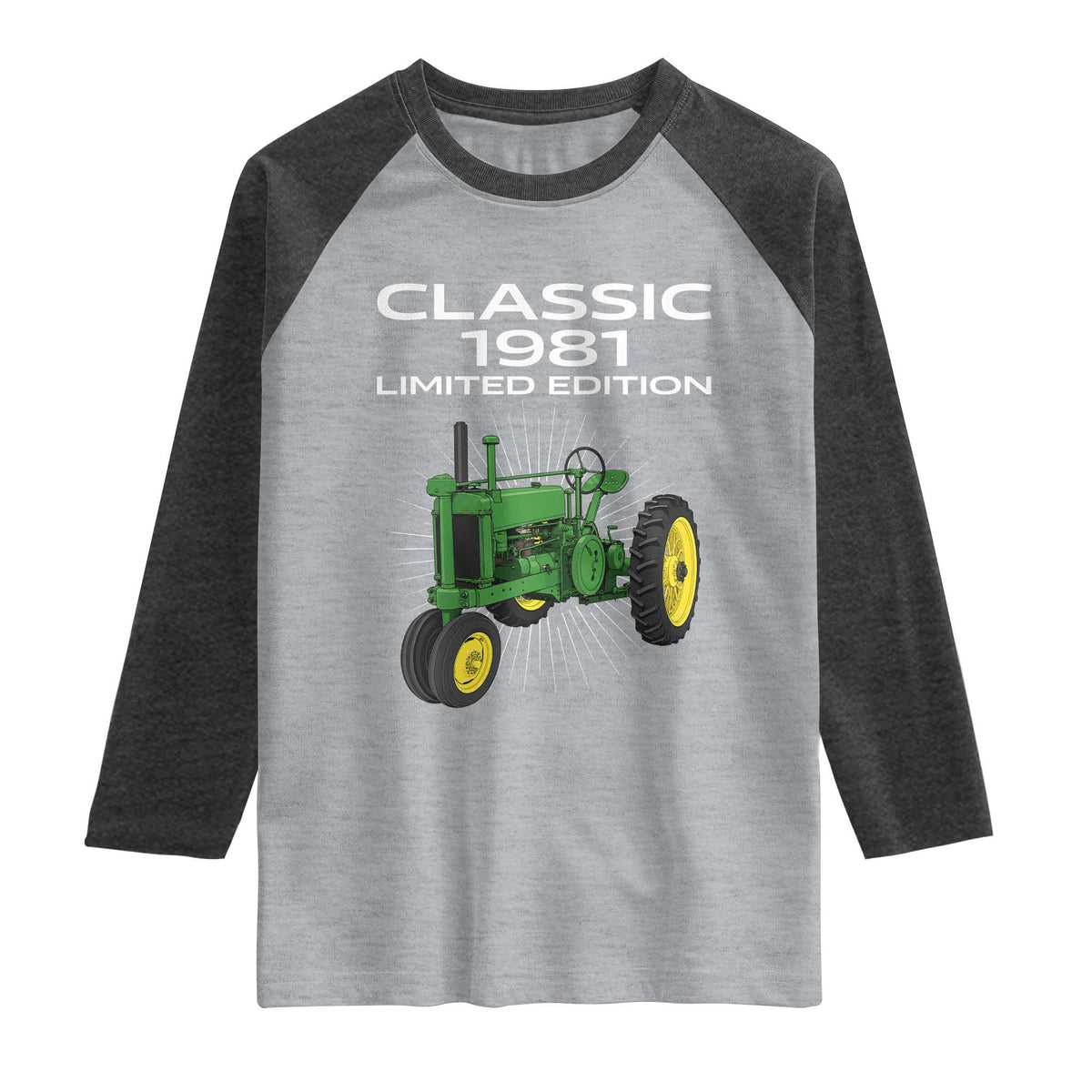 45th Birthday 1981 Limited Edition Classic Farm Tractor Raglan Shirt
