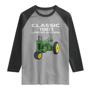 45th Birthday 1981 Limited Edition Classic Farm Tractor Raglan Shirt
