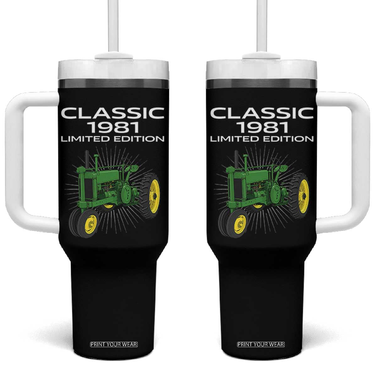 45th Birthday 1981 Limited Edition Classic Farm Tractor Tumbler With Handle