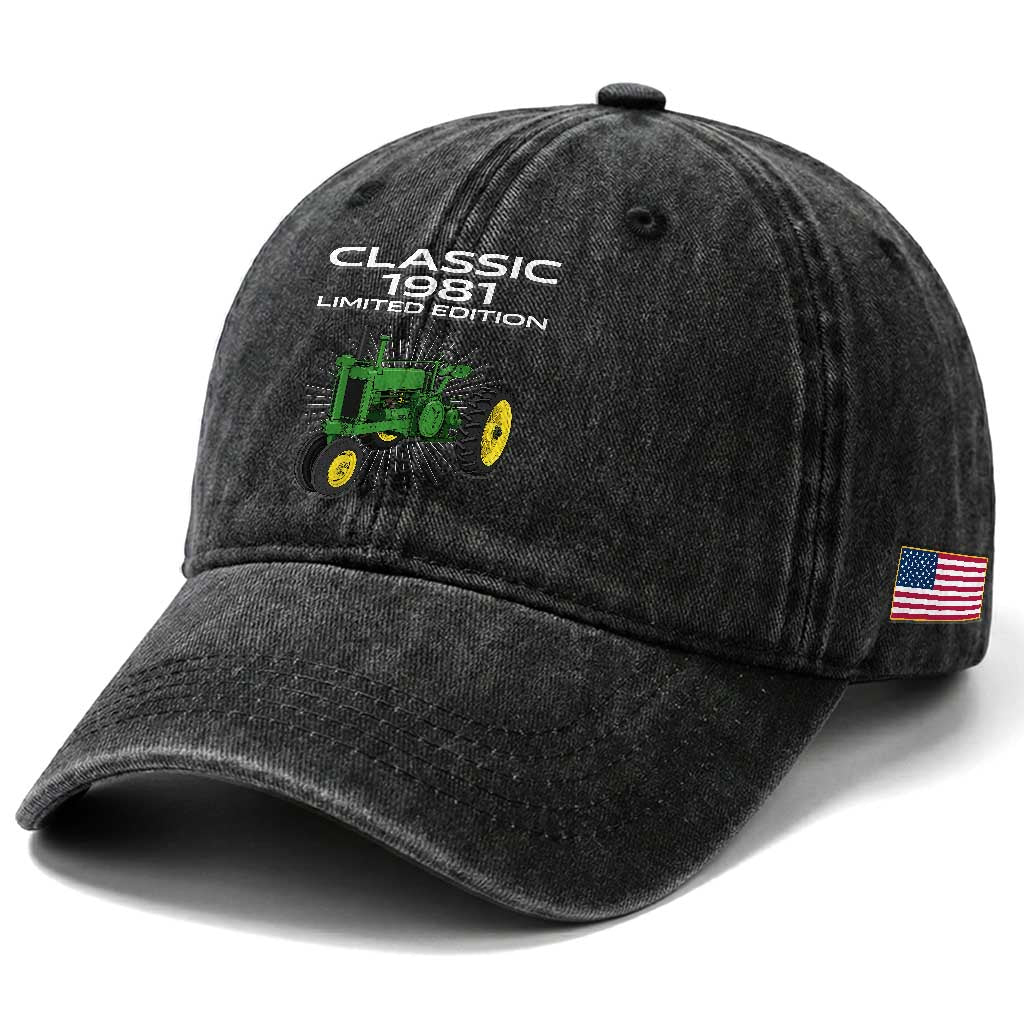 45th Birthday 1981 Limited Edition Classic Farm Tractor Washed Cotton Baseball Cap