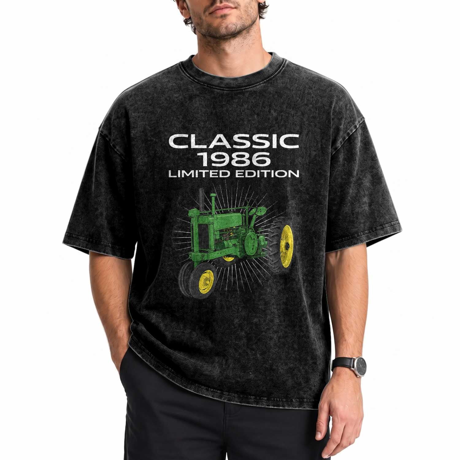 40th Birthday 1986 Limited Edition Classic Farm Tractor Washed Cotton T-Shirt