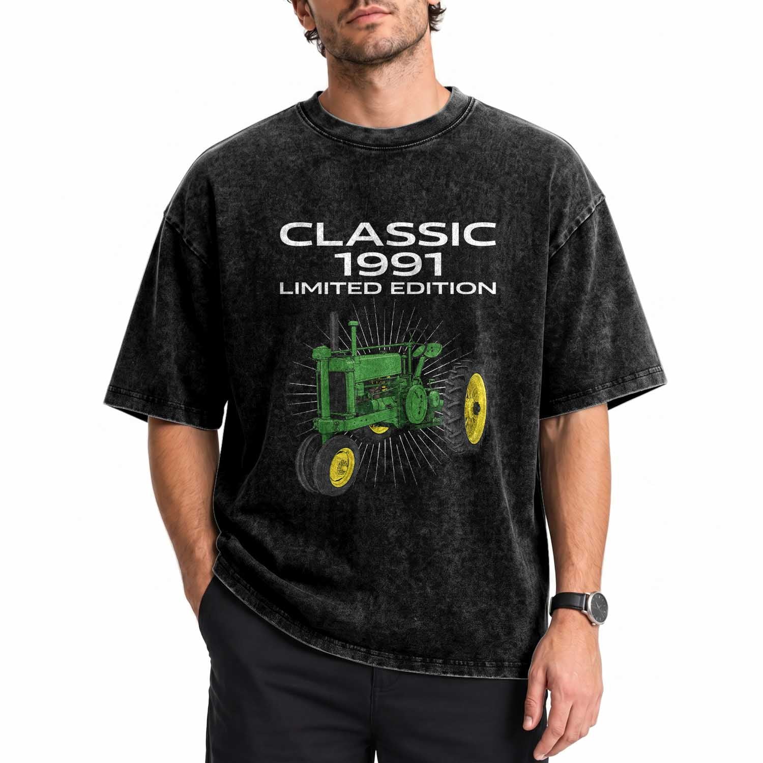 35th Birthday 1991 Limited Edition Classic Farm Tractor Washed Cotton T-Shirt