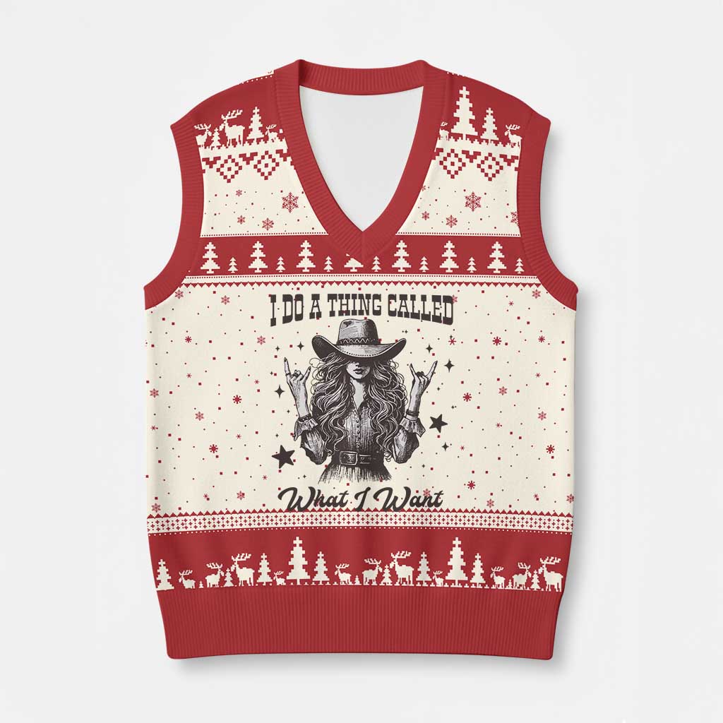 Black Cowgirl V-Neck Knit Sweater Vest I Do A Thing Called What I Want TS14 Beige Red Print Your Wear