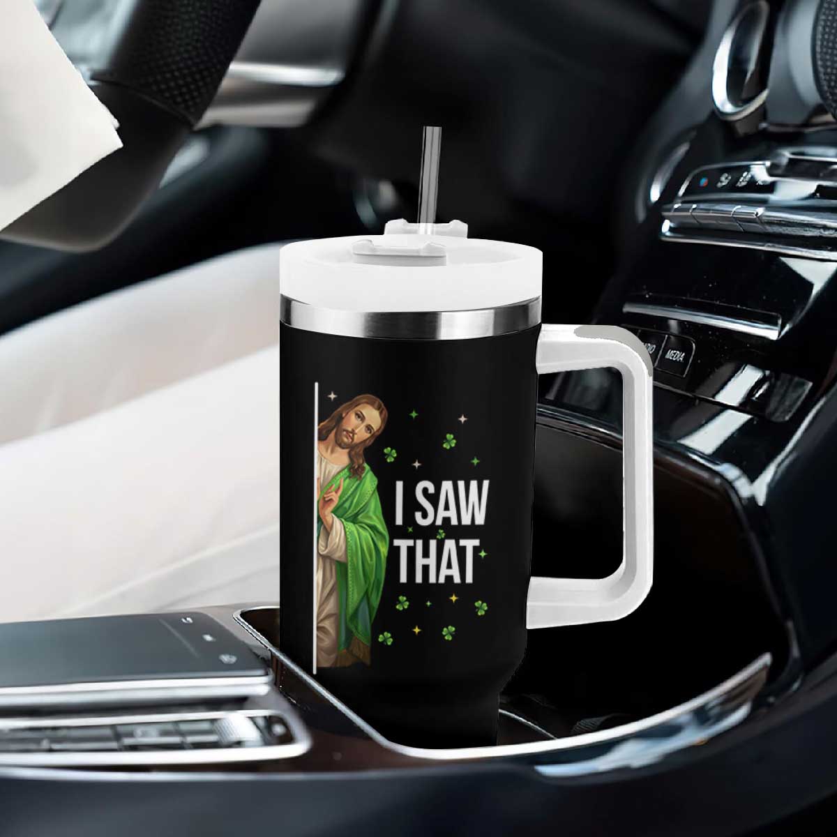 Christian Jesus St Patricks Day Meme Tumbler With Handle I Saw That TS14 Print Your Wear