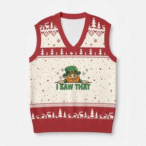 I Saw That V-Neck Knit Sweater Vest Funny Leprechaun St Patricks Day Meme TS14 Beige Red Print Your Wear