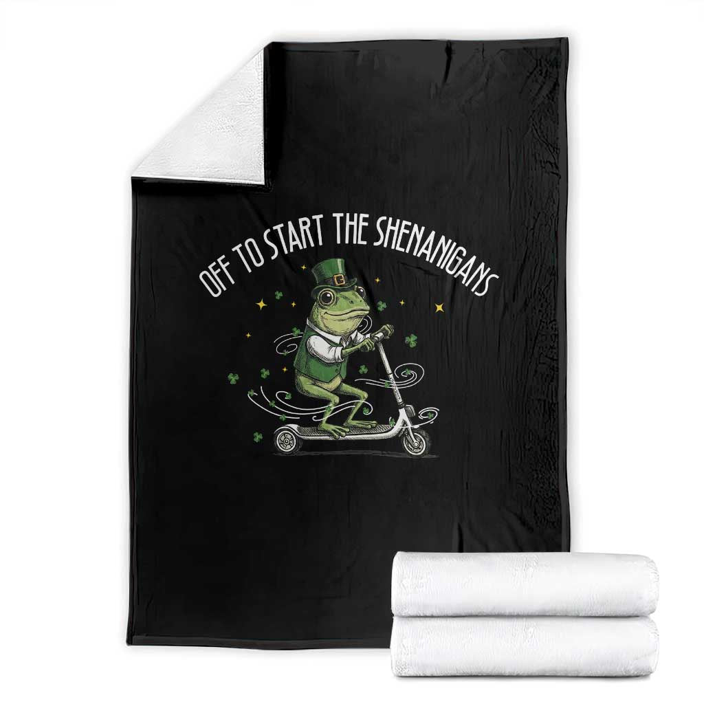 Funny Frog St Patricks Day Meme Throw Blanket Off To Start The Shenanigans TS14 Black Print Your Wear
