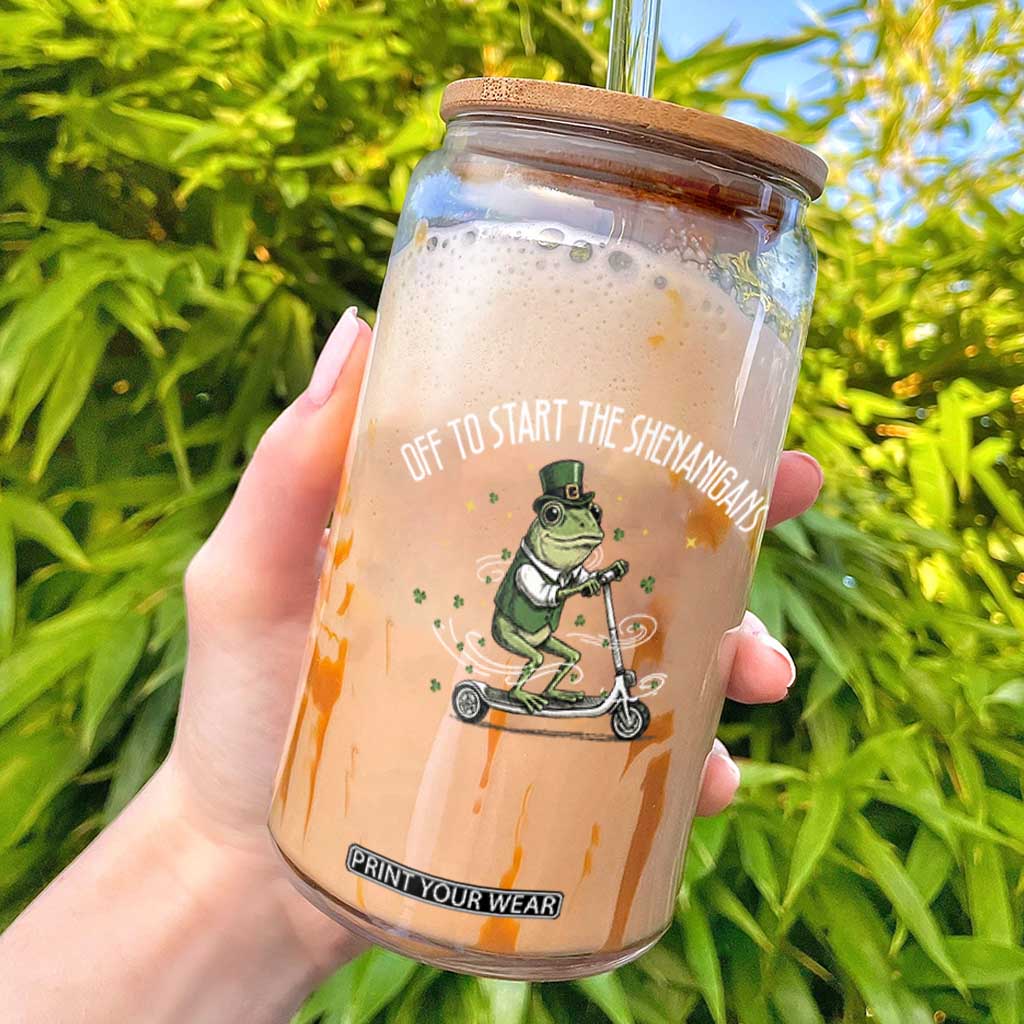 Funny Frog St Patricks Day Meme Glass Can Off To Start The Shenanigans TS14 Black Print Your Wear